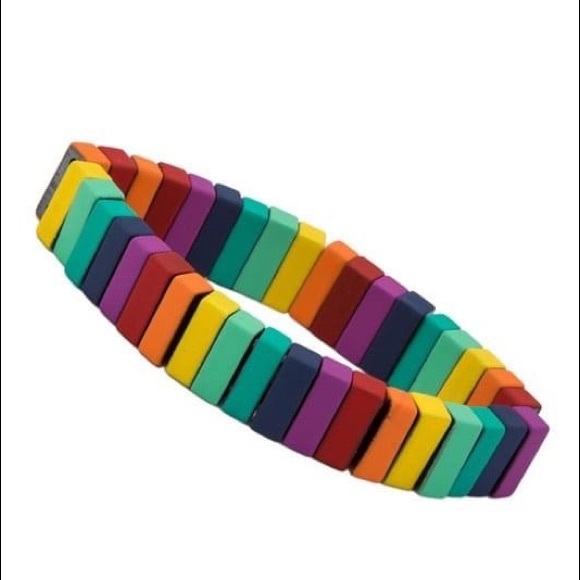 🎉HP🎉 Boutique Rainbow Enamel Block Stretch Bracelet 💗 Multi - Picture 4 of 11